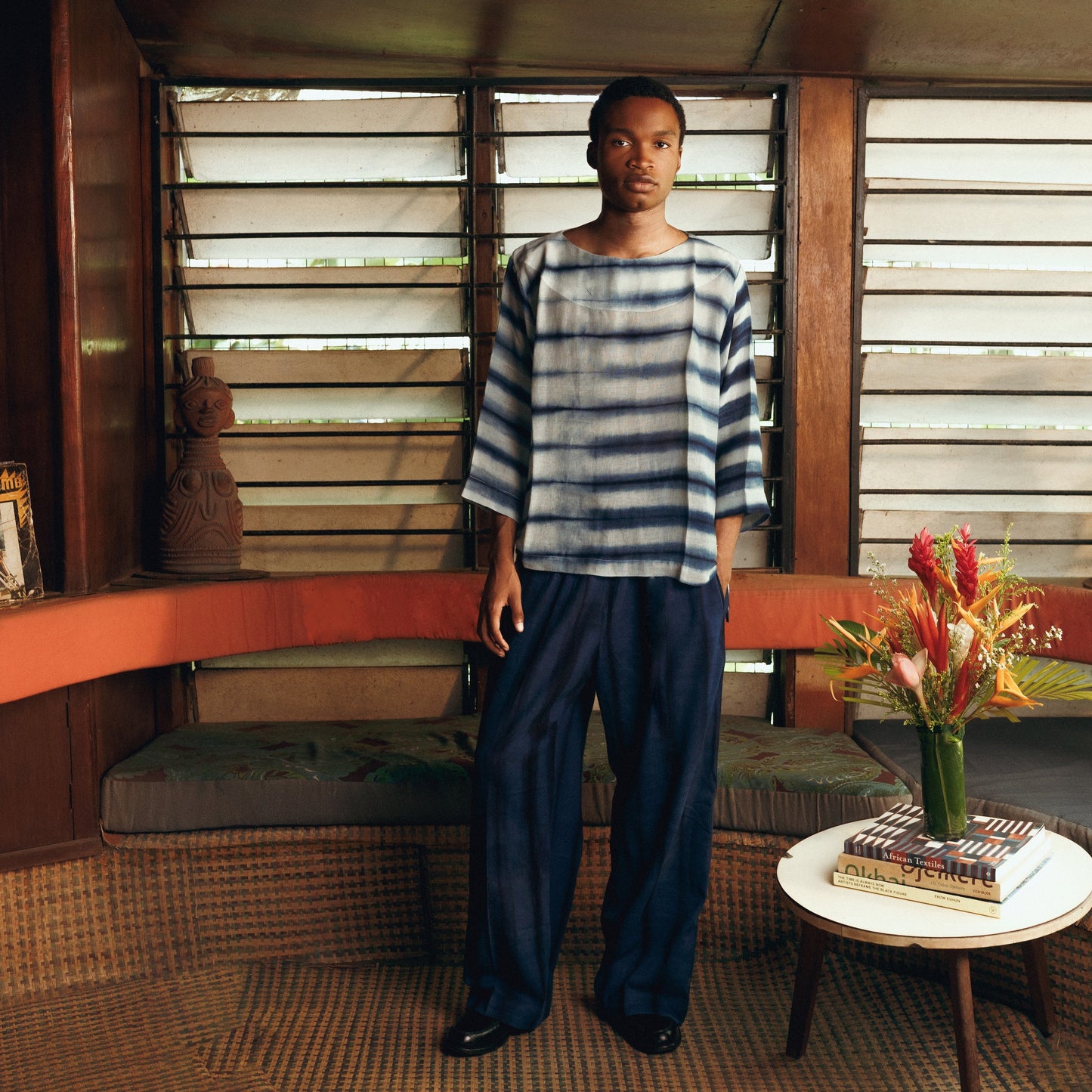 Lekki Boatneck Top - Indigo/Ivory Block Stripe