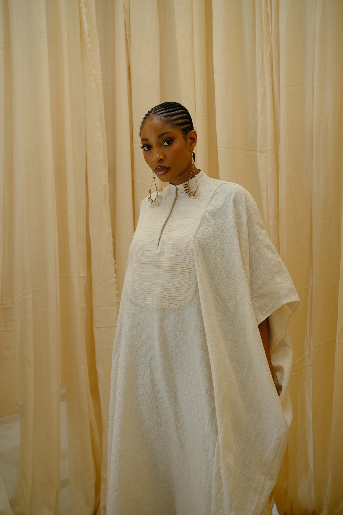 Pleated Kaftan Shirt Dress