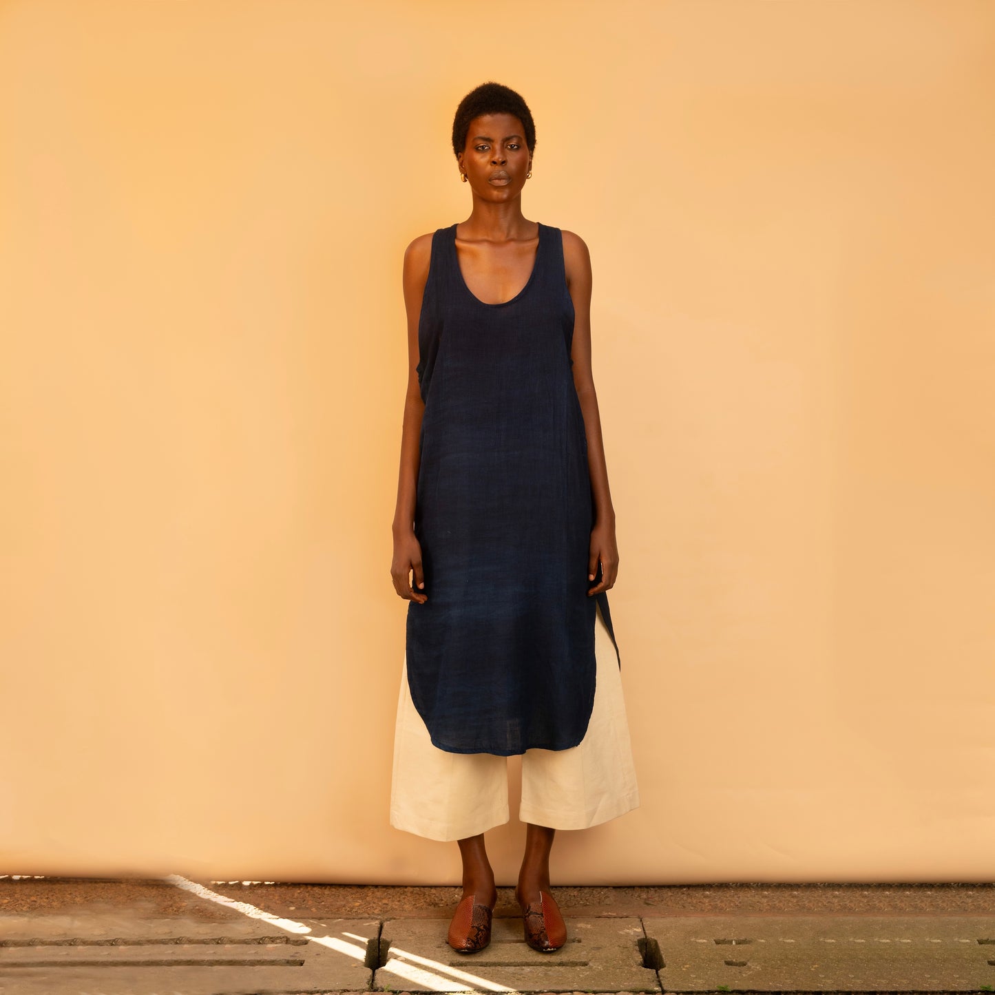 U-Neck Long Vest - Indigo