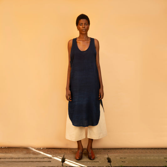 U-Neck Long Vest - Indigo