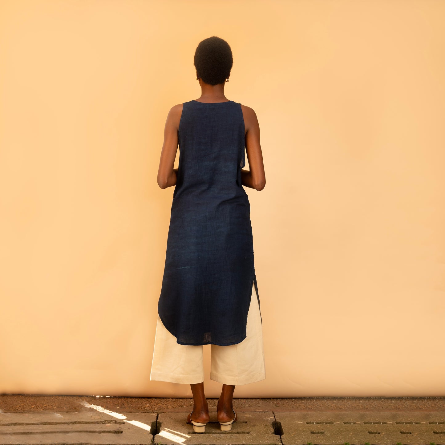 U-Neck Long Vest - Indigo