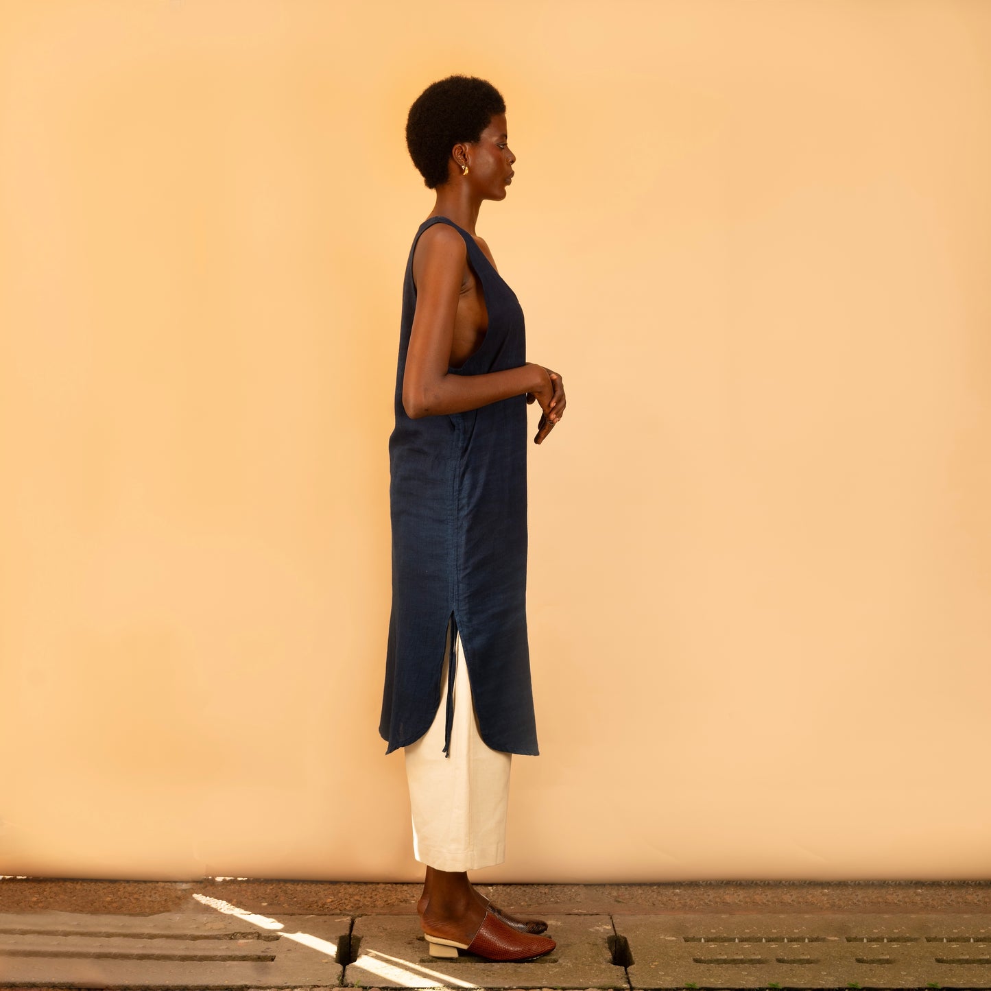 U-Neck Long Vest - Indigo